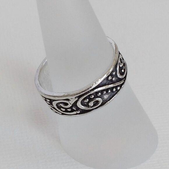 Scroll Sterling Silver Band Ring Size 7 - Picture 3 of 5